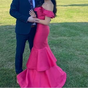 Tarik Ediz Vibrant Red Ruffled Gown